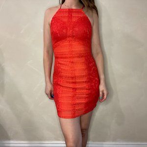 TOPSHOP Red Strappy Lace Bodycon Mini Dress in Size US 4